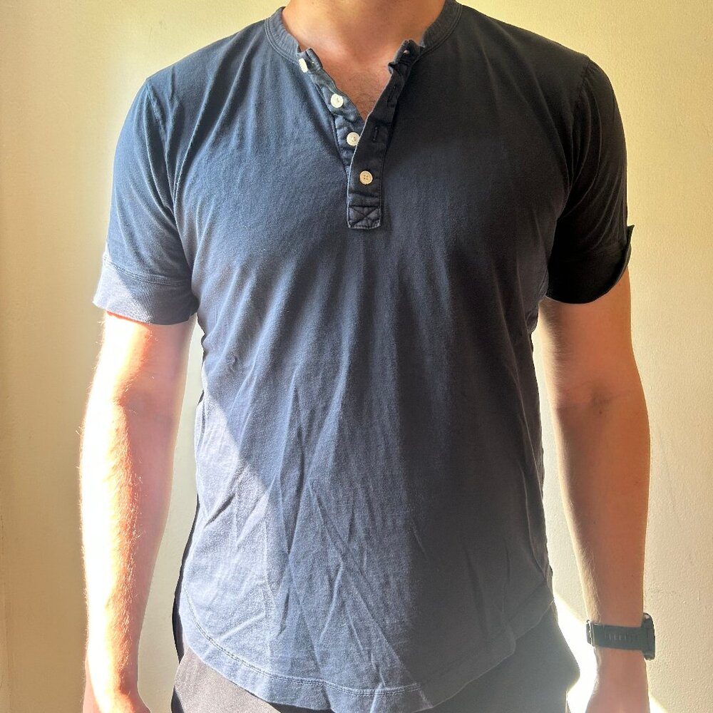 BUCK MASON Blue Short Sleeve Henley